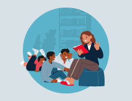 An illustration of a family reading together.