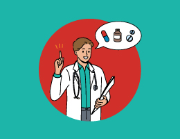 Graphic of doctor with talking bubble regarding medications.